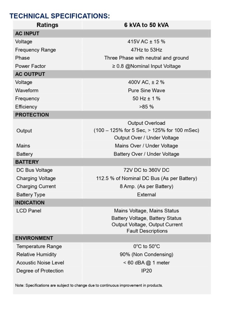 lift inverter specification